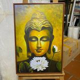 (Tranh Canvas) Tranh Phật nền vân gỗ cổ treo tường decor phòng thờ, bàn đạo trà tĩnh tâm