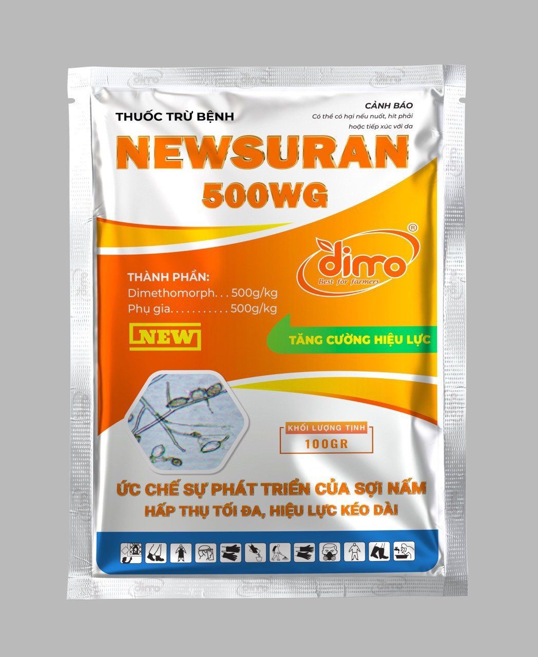 DIMO NEWSURAN 500WG - Thuốc trừ bệnh nứt thân, xì mũ, chết nhanh, sương mai, phấn trắng