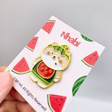 Huy hiệu cài áo kim loại Mèo Choco Kitty Dưa Hấu