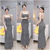 D66 - Đầm Body Đuôi Cá 2 Dây Hoạ Tiết Nhí 2 Lớp Mai Bùi Store