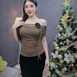 A7 - Áo Bẹt Vai Phối Hoa Len Dệt Mai Bùi Store
