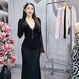 S1 - Set Áo Kèm Chân Váy: Áo Ren Hoa Nổi Tay Loe Kèm Chân Váy Phi Lụa Đuôi Cá