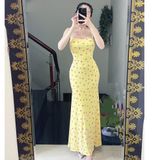 D66 - Đầm Body Đuôi Cá 2 Dây Hoạ Tiết Nhí 2 Lớp Mai Bùi Store
