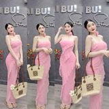 D305 - Đầm Body 2S Bèo Dáng Dài Phối Dây Hoa Mai Bùi Store ( Có mút)