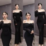 D225 - Đầm Ren Bẹt Vai Tay Dài Đuôi Cá Mai Bùi Store ( Tặng Kèm Tag Hoa)