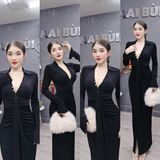D244 Đầm Body Thiết Kế Hà Hồ Phiên Bản Nút Cổ Sơ Mi Mai Bùi Store Nữ