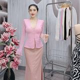 S1 - Set Áo Kèm Chân Váy: Áo Ren Hoa Nổi Tay Loe Kèm Chân Váy Phi Lụa Đuôi Cá