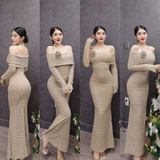 D225 - Đầm Ren Bẹt Vai Tay Dài Đuôi Cá Mai Bùi Store ( Tặng Kèm Tag Hoa)