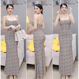D66 - Đầm Body Đuôi Cá 2 Dây Hoạ Tiết Nhí 2 Lớp Mai Bùi Store