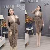 D99 - Đầm Body Dài Tay Nhún Bèo Thiết Kế Mai Bùi ( Có Mút - Tháo Ra Được)