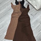 D701 - Đầm Body Lưng V Nhún Đuôi Cá