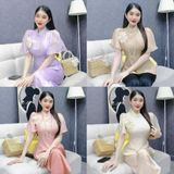 S9 - Set Bộ Đồ Lam Bao Gồm: Áo Vạt Bầu Tay Loe, Quần Suông Mai Bùi Store (Tặng Tag Hoa Cài Áo)