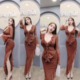 S124 - Set Áo Tay Loe Cổ Bèo Kèm Chân Váy Vạt Xéo Lưới Dẻo Mai Bùi Store