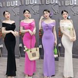 D154 - Đầm Body Bẹt Vai Nhũ Đuôi Cá Phối Hoa Mai Bùi Store