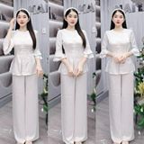 S5 - Set Bộ Đồ Lam Tặng Cài Tóc Như Hình: Áo Lụa Gấm Tay Loe, Quần Lụa Suông Mai Bùi Store