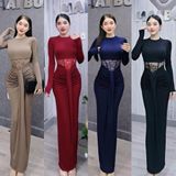 D68 - Đầm Body Thiết Kế Dài Tay Phối Ren Eo Mai Bùi Store Ôm gọn Ôm gọn Thông thường Thun Nữ
