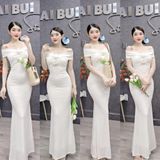 D154 - Đầm Body Bẹt Vai Nhũ Đuôi Cá Phối Hoa Mai Bùi Store