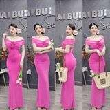 D154 - Đầm Body Bẹt Vai Nhũ Đuôi Cá Phối Hoa Mai Bùi Store