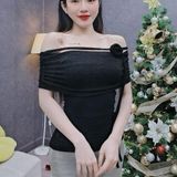 A7 - Áo Bẹt Vai Phối Hoa Len Dệt Mai Bùi Store