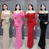 D102 Đầm Body Đuôi Cá Bẹt Vai Có Dây Tay Loe Tầng Thiết Kế Mặc 2 Kiểu Mai Bùi Store