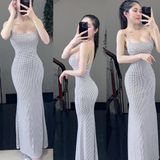 D66 - Đầm Body Đuôi Cá 2 Dây Hoạ Tiết Nhí 2 Lớp Mai Bùi Store