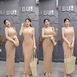 D305 - Đầm Body 2S Bèo Dáng Dài Phối Dây Hoa Mai Bùi Store ( Có mút)