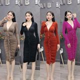 D99 - Đầm Body Dài Tay Nhún Bèo Thiết Kế Mai Bùi ( Có Mút - Tháo Ra Được)