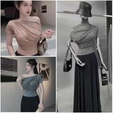 S155 - SET ÁO BẸT VAI CHÂN VÁY XOÈ