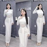 D68 - Đầm Body Thiết Kế Dài Tay Phối Ren Eo Mai Bùi Store Ôm gọn Ôm gọn Thông thường Thun Nữ