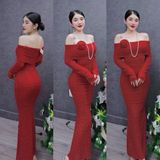 D225 - Đầm Ren Bẹt Vai Tay Dài Đuôi Cá Mai Bùi Store ( Tặng Kèm Tag Hoa)
