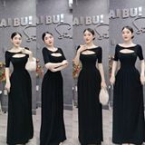 D280 - Đầm Tay Con Xoắn Cổ Dáng Xoè Dài Mai Bùi Store