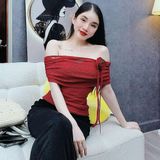 A7 - Áo Bẹt Vai Phối Hoa Len Dệt Mai Bùi Store