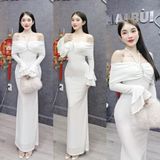 D102 Đầm Body Đuôi Cá Bẹt Vai Có Dây Tay Loe Tầng Thiết Kế Mặc 2 Kiểu Mai Bùi Store
