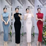 D240 - Đầm Body Cổ Lọ Nhún Vai Đính Đá Mai Bùi Store