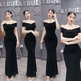 D154 - Đầm Body Bẹt Vai Nhũ Đuôi Cá Phối Hoa Mai Bùi Store