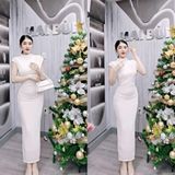 D240 - Đầm Body Cổ Lọ Nhún Vai Đính Đá Mai Bùi Store