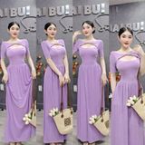 D280 - Đầm Tay Con Xoắn Cổ Dáng Xoè Dài Mai Bùi Store