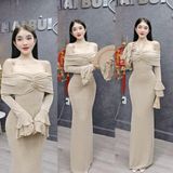 D102 Đầm Body Đuôi Cá Bẹt Vai Có Dây Tay Loe Tầng Thiết Kế Mặc 2 Kiểu Mai Bùi Store Nữ