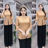 S5 - Set Bộ Đồ Lam Tặng Cài Tóc Như Hình: Áo Lụa Gấm Tay Loe, Quần Lụa Suông Mai Bùi Store