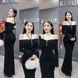 D102 Đầm Body Đuôi Cá Bẹt Vai Có Dây Tay Loe Tầng Thiết Kế Mặc 2 Kiểu Mai Bùi Store