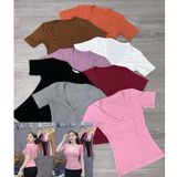 A9 - Áo Cổ Tim Tay Ngắn Body Mai Bùi Store Thun