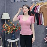A9 - Áo Cổ Tim Tay Ngắn Body Mai Bùi Store Thun