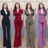 S88 - Set Sơ Mi Tay Ngắn Quần Loe Thun Xước Mai Bùi Store ( Dài quần 105cm)