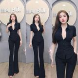 S88 - Set Sơ Mi Tay Ngắn Quần Loe Thun Xước Mai Bùi Store ( Dài quần 105cm)