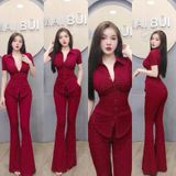 S88 - Set Sơ Mi Tay Ngắn Quần Loe Thun Xước Mai Bùi Store ( Dài quần 105cm)