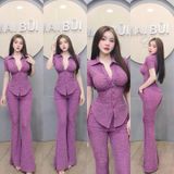 S88 - Set Sơ Mi Tay Ngắn Quần Loe Thun Xước Mai Bùi Store ( Dài quần 105cm)