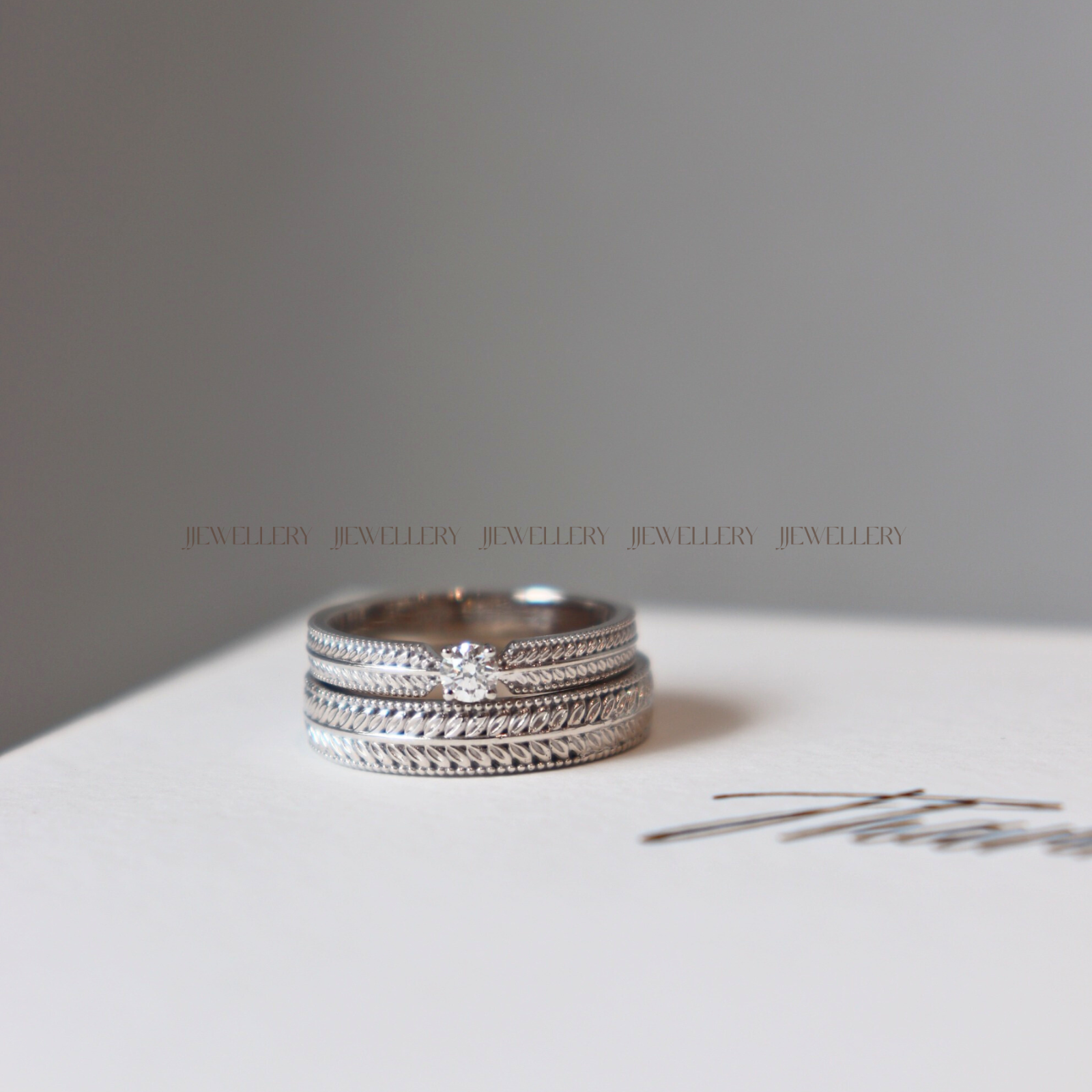 Oléra Cặp nhẫn vàng trắng Moissanite CP-Oléra-WG10