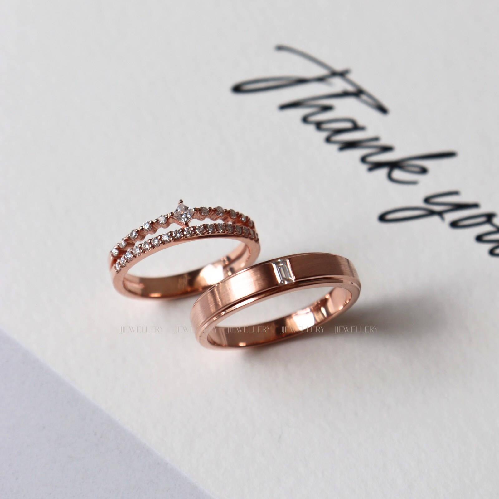 Ellera Cặp nhẫn cưới vàng hồng Moissanite CP-Ellera-WG10