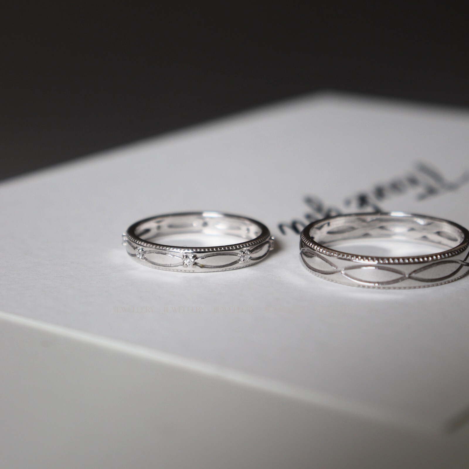 Meline Cặp nhẫn cưới vàng trắng Moissanite CP-Meline-WG10