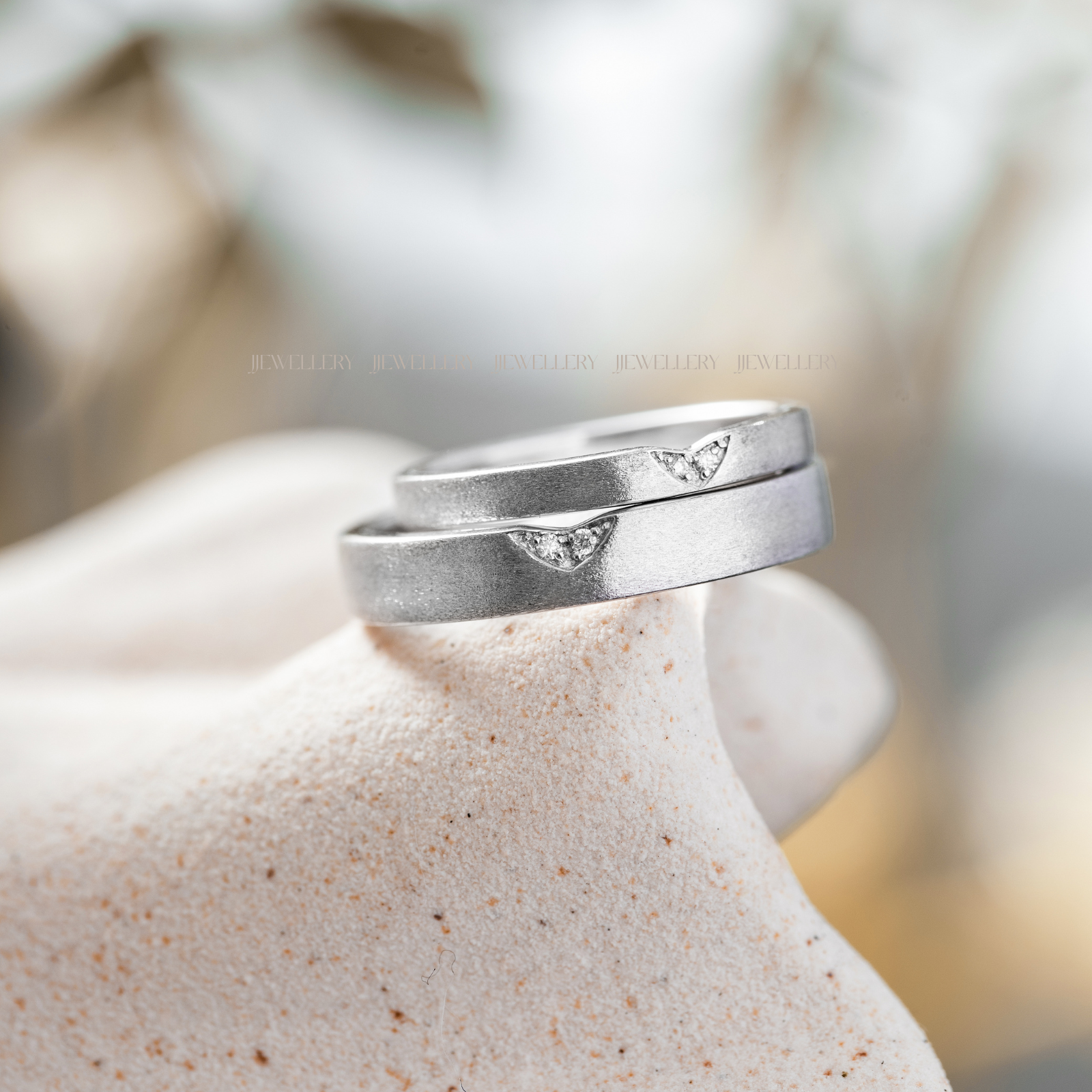 Ella Cặp nhẫn cưới vàng trắng Moissanite CP-Ella-WG10